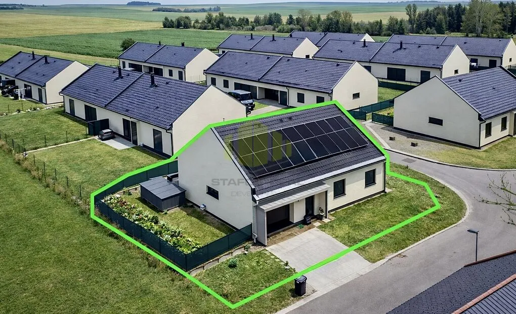 Prodej nízkoenergetického bungalovu 4+kk s garáží, pozemek 455m2, Ústín