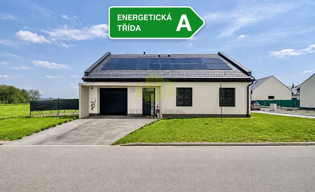 Prodej nízkoenergetického bungalovu 4+kk s garáží, pozemek 455m2, Ústín