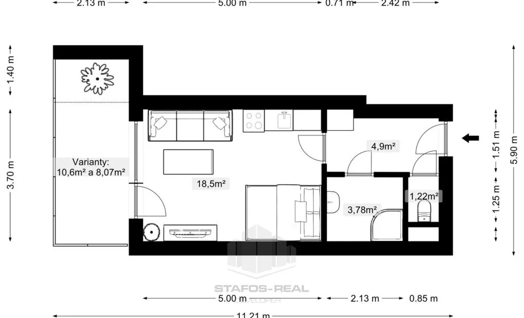 Pronájem novostavby bytu 1+kk 33,2m2 + lodžie 8,1m2 v novostavbě, Tovární, Olomouc - Hodolany