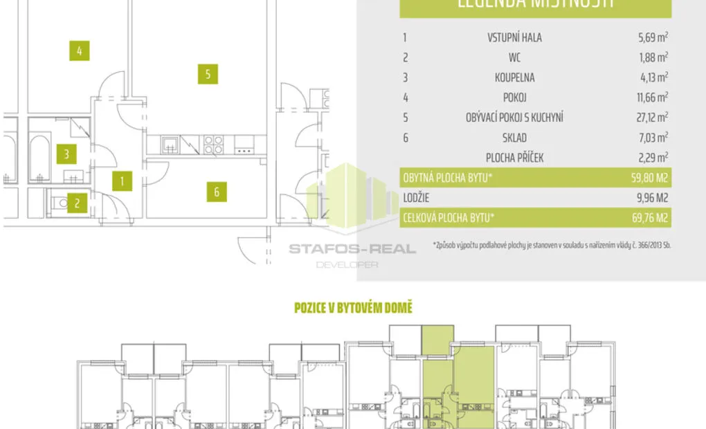 Pronájem novostavby bytu 2+kk 59,8 m2 + 9,96 m2 lodžie, Janského, Olomouc - Povel