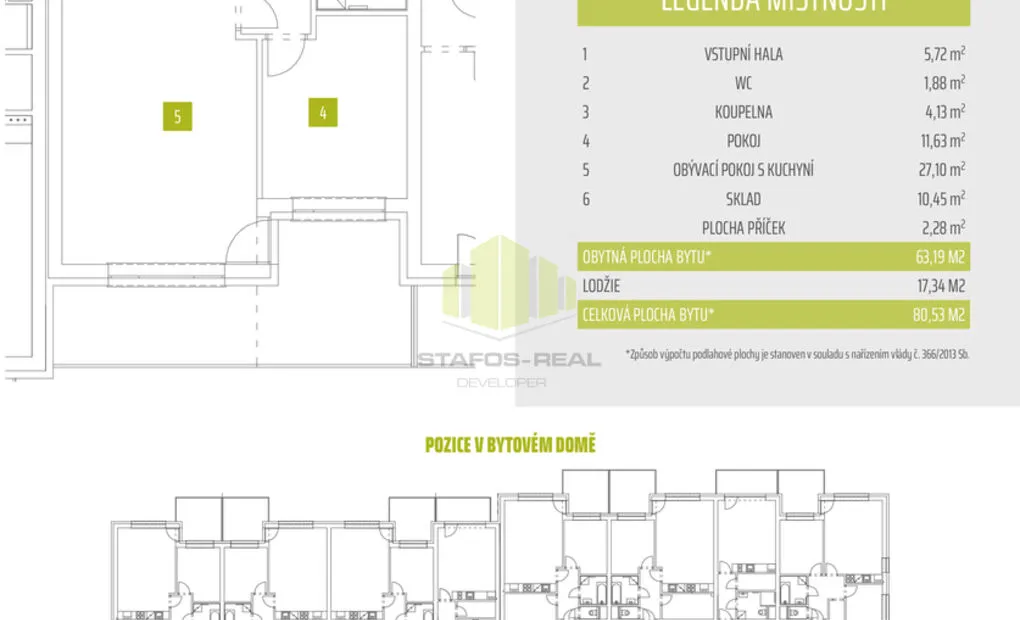 Pronájem novostavby bytu 2+kk 63,19 m2 + 17,34 m2 lodžie, Janského, Olomouc - Povel