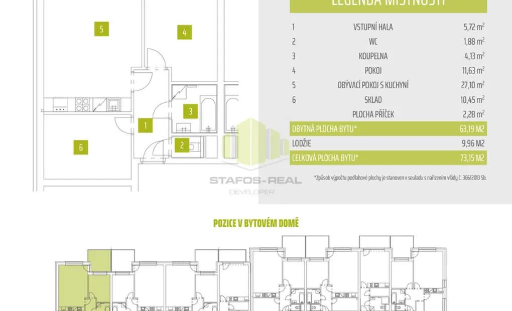Pronájem novostavby bytu 2+kk 63,19 m2 + 9,96 m2 lodžie, Janského, Olomouc - Povel
