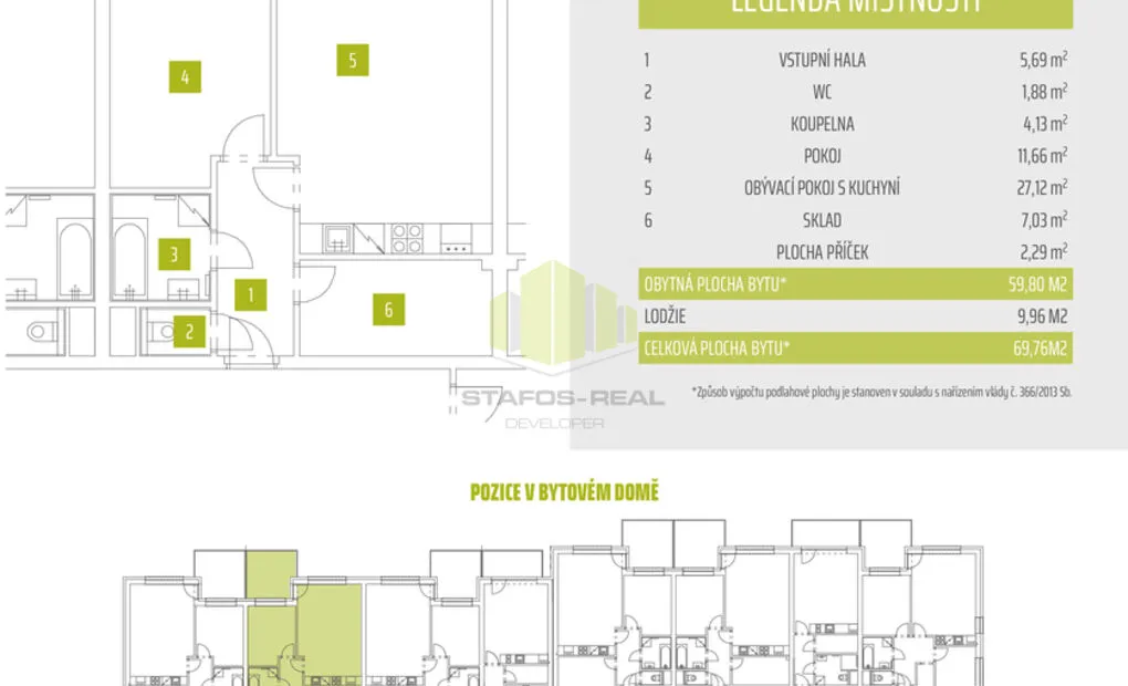 Pronájem novostavby bytu 2+kk 59,8 m2 + 9,96 m2 lodžie, Janského, Olomouc - Povel