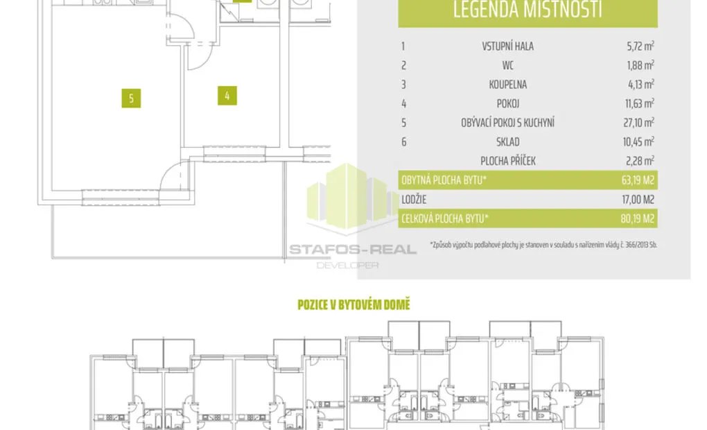 Pronájem novostavby bytu 2+kk 63,19 m2 + 9,96 m2 lodžie, Janského, Olomouc - Povel