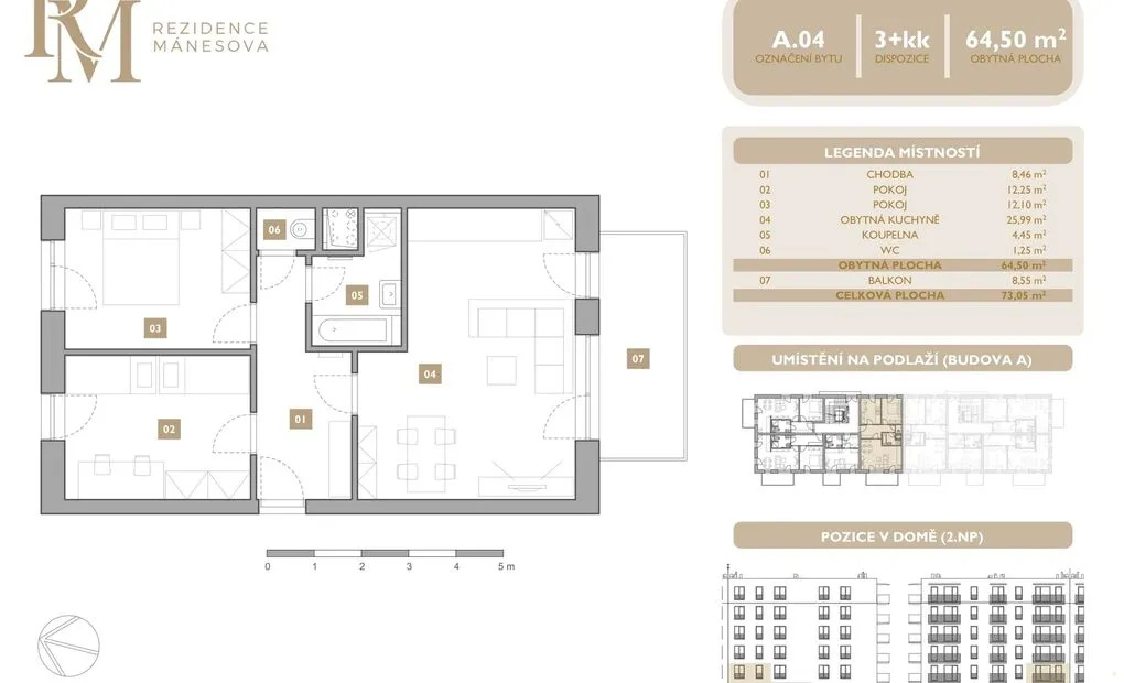 Prodej bytu 3+kk, 64.5 m2 s balkónem 8.55 m2, Mánesova, Lipník nad Bečvou
