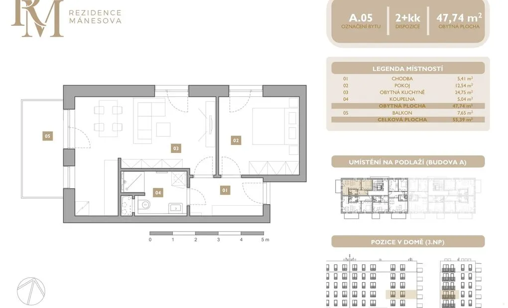 Prodej bytu 2+kk, 47.74 m2 s balkónem 7.65 m2 na ulici Mánesova, Lipník nad Bečvou