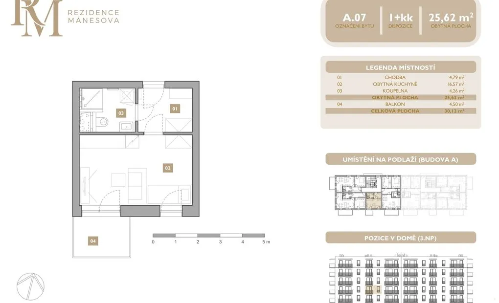 Prodej bytu 1+kk, 25.62 m2 s balkónem 4.5 m2, Mánesova, Lipník nad Bečvou