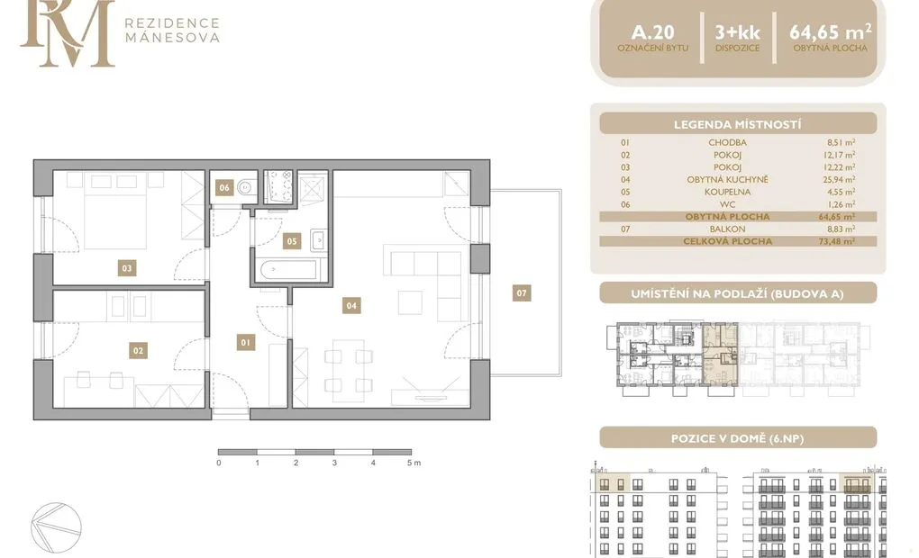 Prodej bytu 3+kk, 64.65 m2 s balkónem 8.83 m2, Mánesova, Lipník nad Bečvou