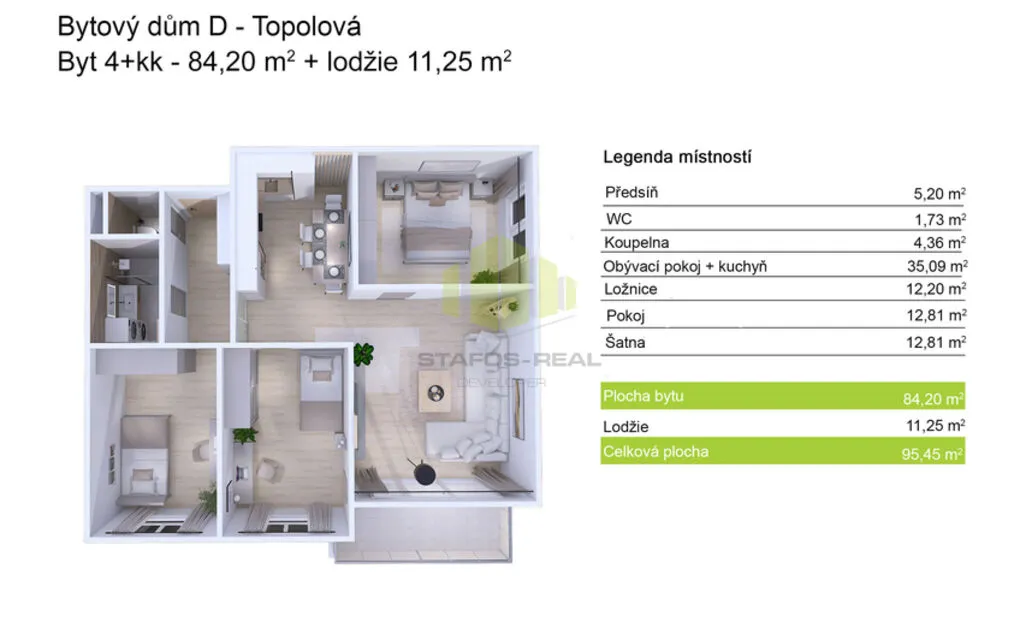 Pronájem moderního bytu 4+kk s lodžií, novostavba, Olomouc &ndash; Topolová (Slavonín)