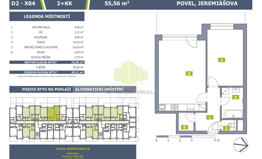 Prodej nadstandardního bytu 2+kk na ulici Jeremiášova o velikosti 55,56 m2 s lodžií 14,34 m2