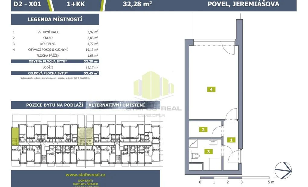 Prodej nadstandardního bytu 1+kk na ulici Jeremiášova o velikosti 32,28 m2 s lodžií 9,44 m2