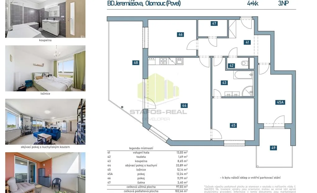 Prodej luxusního bytu 4+kk 102,66 m2 + terasa a lodžie 30,25 m2, Jeremiášova, Olomouc - Povel
