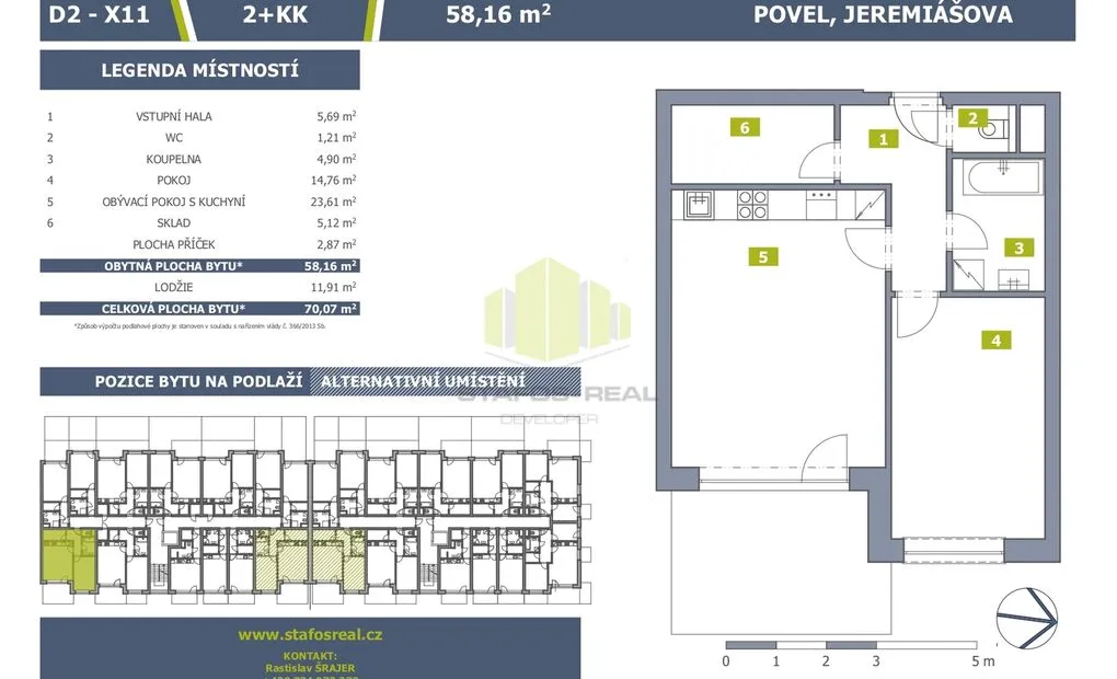Prodej nadstandardního bytu 2+kk na ulici Jeremiášova o velikosti 58,16 m2 s lodžií 11,91 m2
